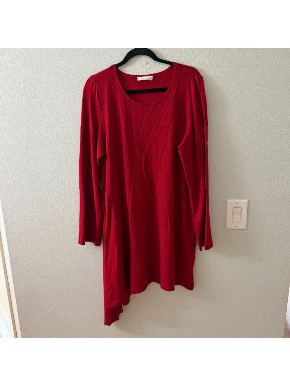 Bryn Walker Red Long Sleeve Asymmetrical Tunic Dress MEDIUM Lagenlook